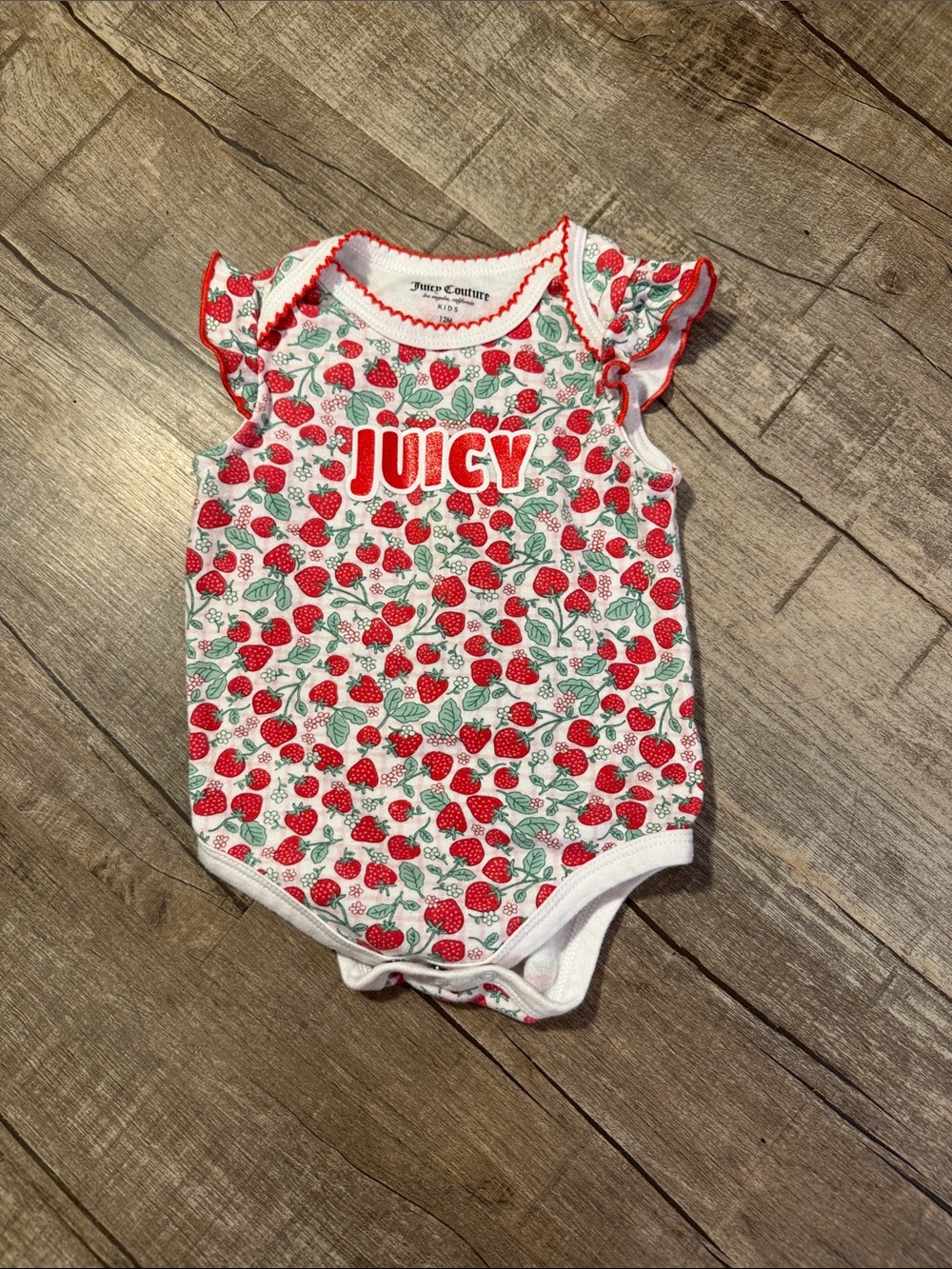 10/$10 Juicy Couture Red White Strawberry Print Baby One-Piece  size 12 month